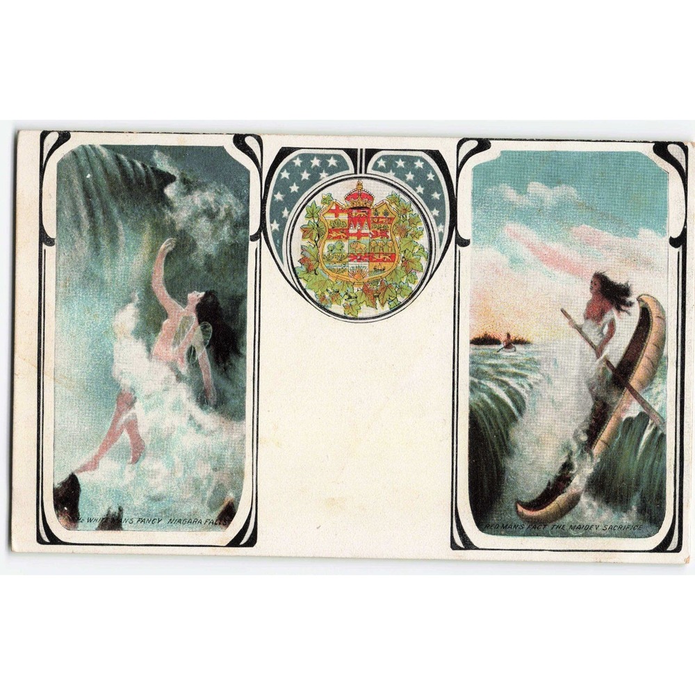 Niagara Falls Antique Postcard White Mans Fancy Red Mans Fact Maiden Sacrifice